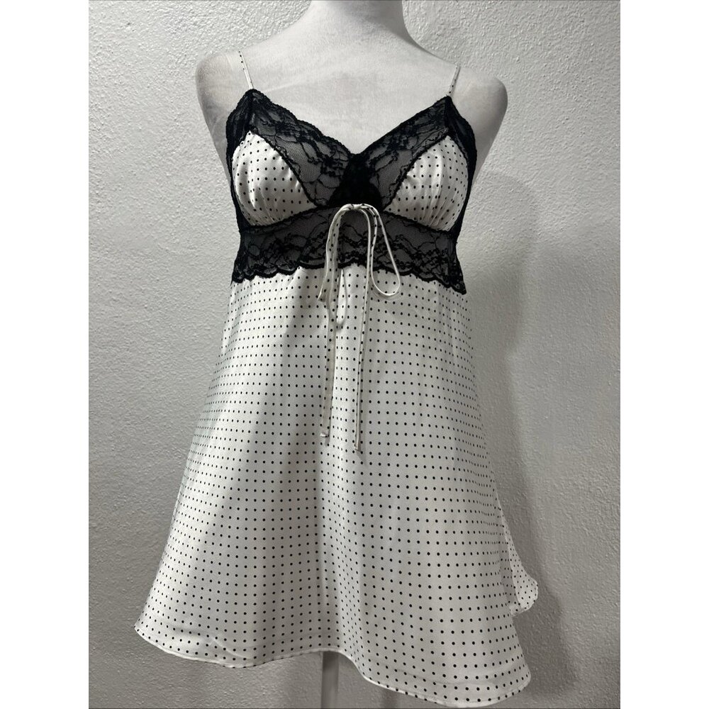 Vtg VICTORIA’S SECRET White Polka Dot  Satin Babydoll Cami Top Fairy Y2k 2000s M - Picture 2 of 12
